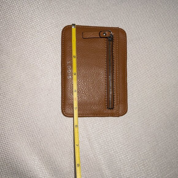 LODIS Pebbled Leather Zip Card Case Wallet Cognac Brown Minimalist Unisex - Picture 7 of 9